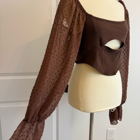 NWT Urban Outfitters Mirabel Puff Sleeve Cropped Blouse Chocolate Brown XXXL - Picture 5 of 9